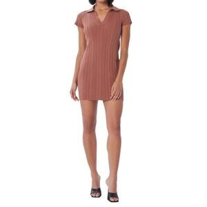 Lita by Ciara NWT Rib‎ Cotton Blend Polo Minidress In Cinnamon Size Medium